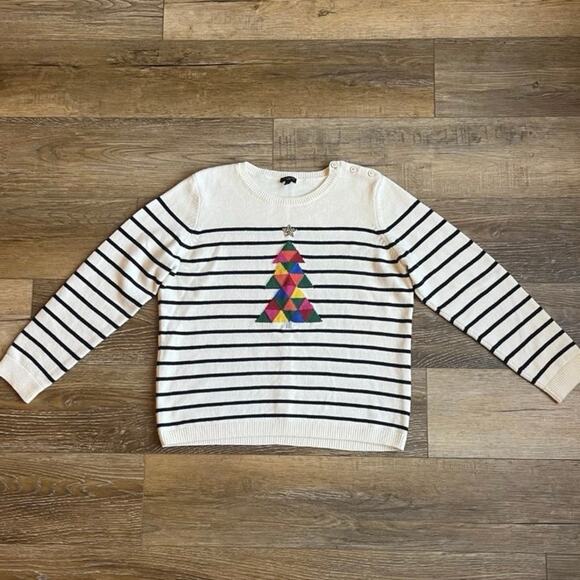 Talbots Christmas Tree Sweater Holiday Striped Women's Size XL P Wool Blend - Picture 2 of 7